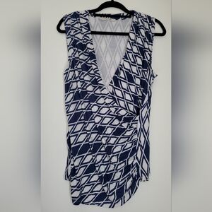 Stitch Fix 41 Hawthorn Blue and White Geometric Shirred Wrap Tank Top, XL, 16-18